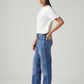 Women's Blue Loose Fit Mid Rise Easy Dad Jeans - Side View