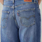 Women's Blue Loose Fit Mid Rise Easy Dad Jeans - Detail View