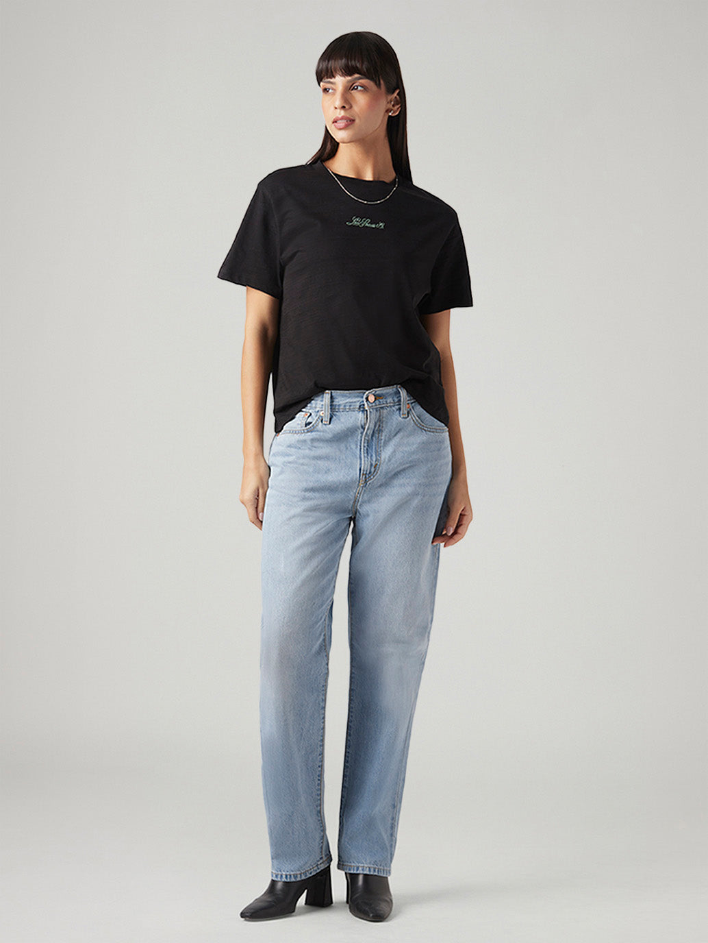 Women's Light Blue Loose Fit Mid Rise Easy Dad Jeans