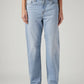 Women's Light Blue Loose Fit Mid Rise Easy Dad Jeans - Front View