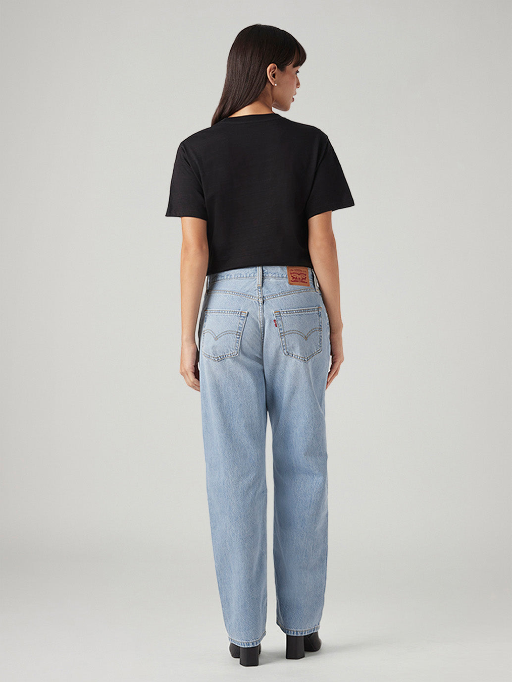Women's Light Blue Loose Fit Mid Rise Easy Dad Jeans - Back View