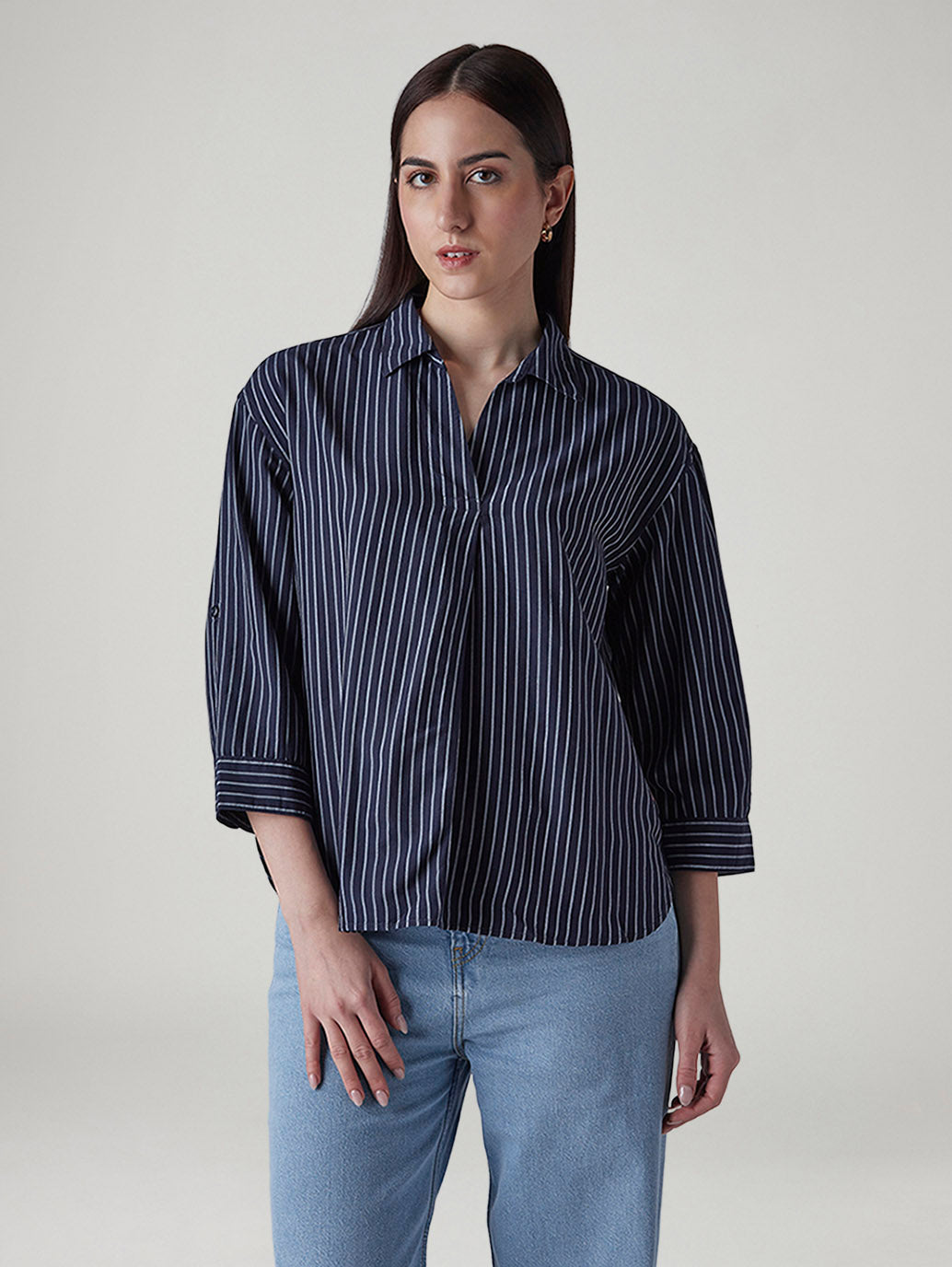 Women's Striped Regular Fit Top - Front View