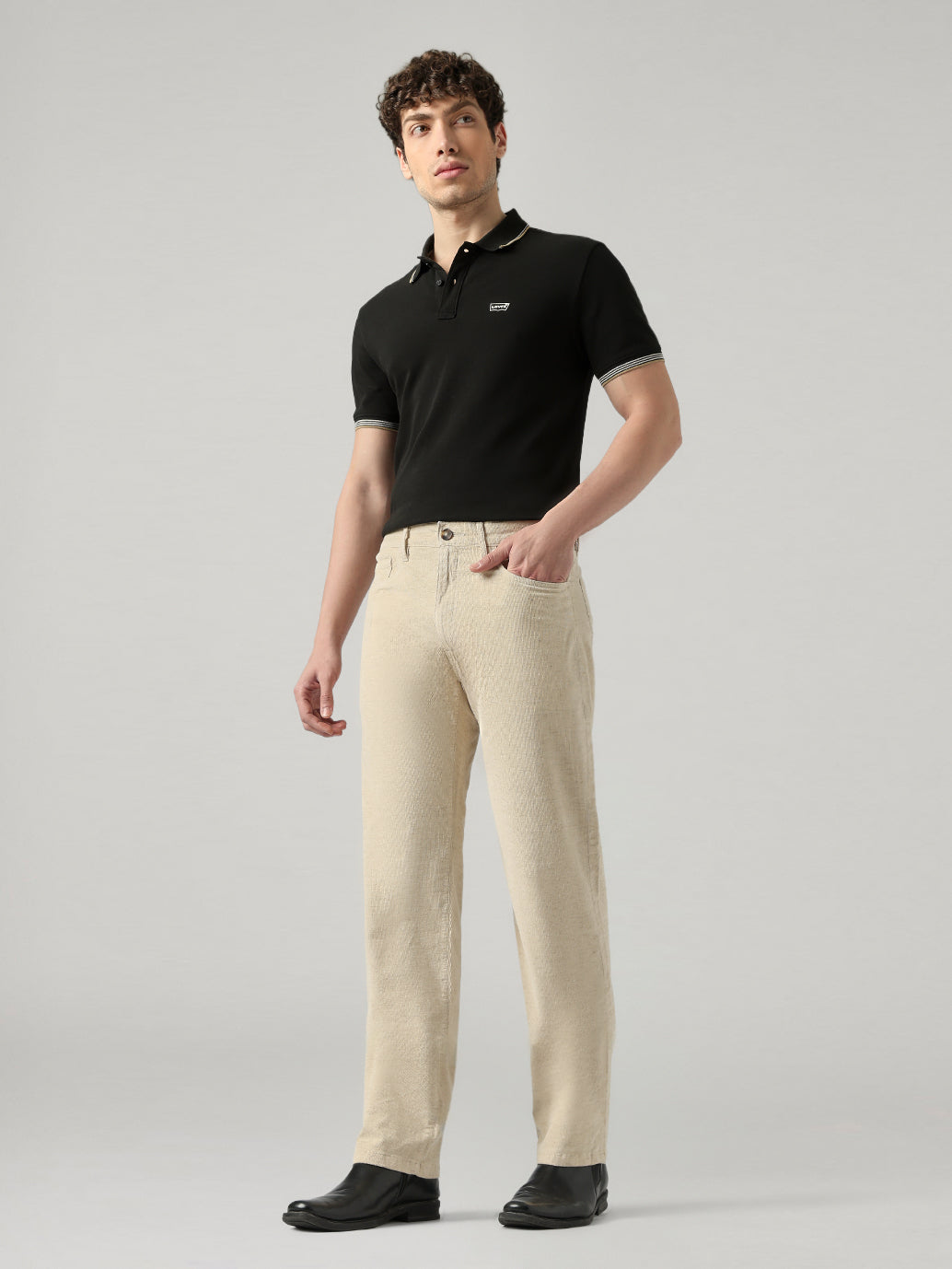 Men's 555 Beige Relaxed Straight Fit Mid Rise Chinos - Styleshot View