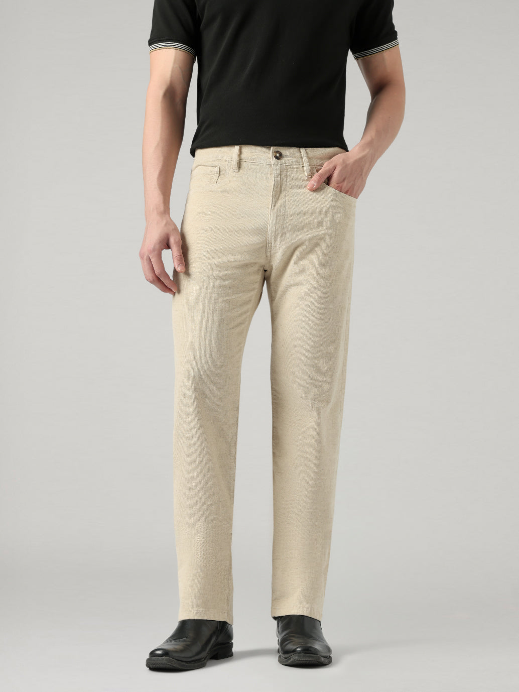 Men's 555 Beige Relaxed Straight Fit Mid Rise Chinos - Front View