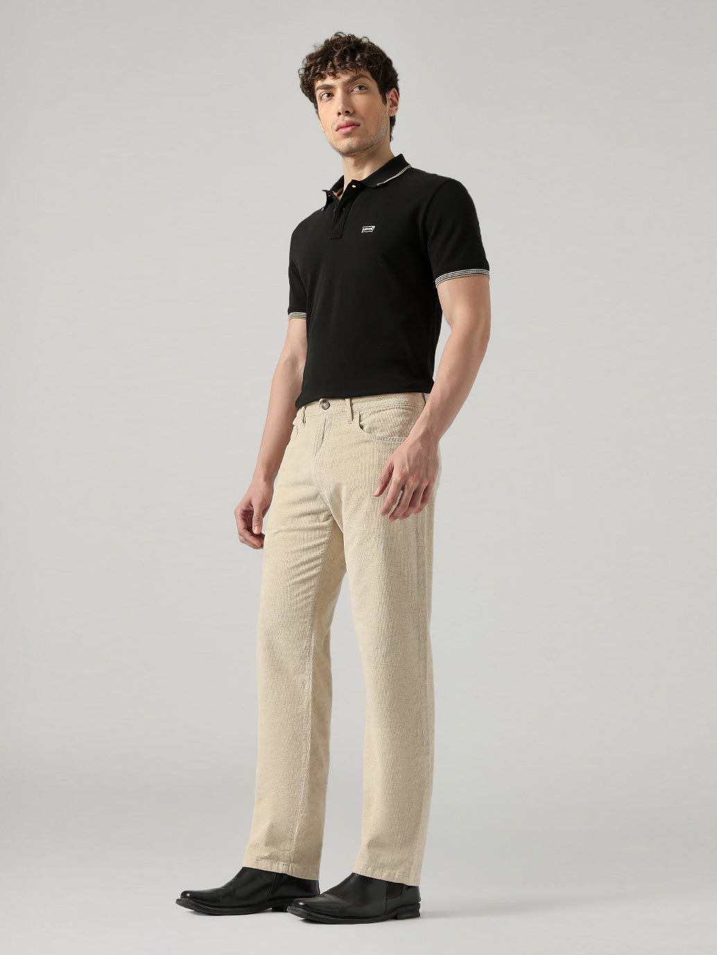 Men's 555 Beige Relaxed Straight Fit Mid Rise Chinos - side View