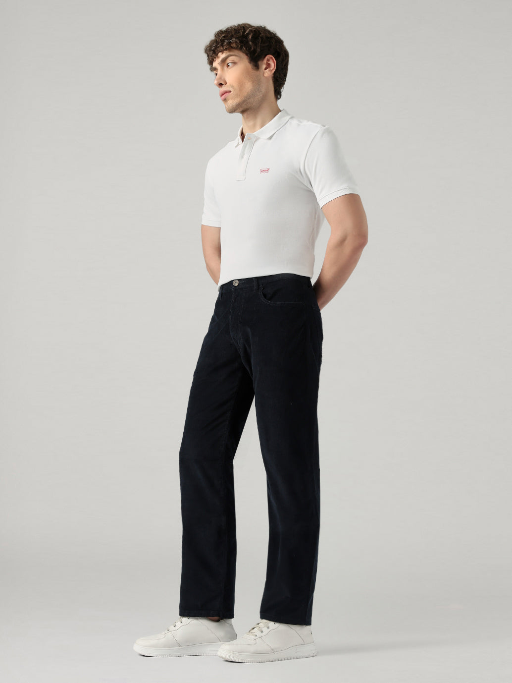 Men's 555 Black Relaxed Straight Fit Mid Rise Chinos - Styleshot View