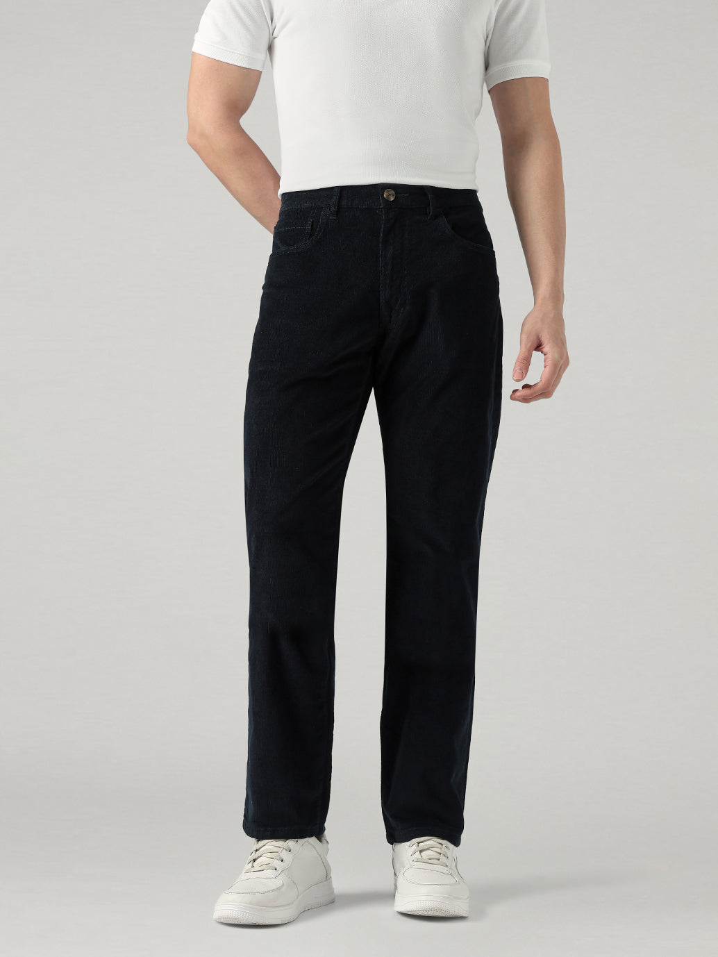 Men's 555 Black Relaxed Straight Fit Mid Rise Chinos - Front View