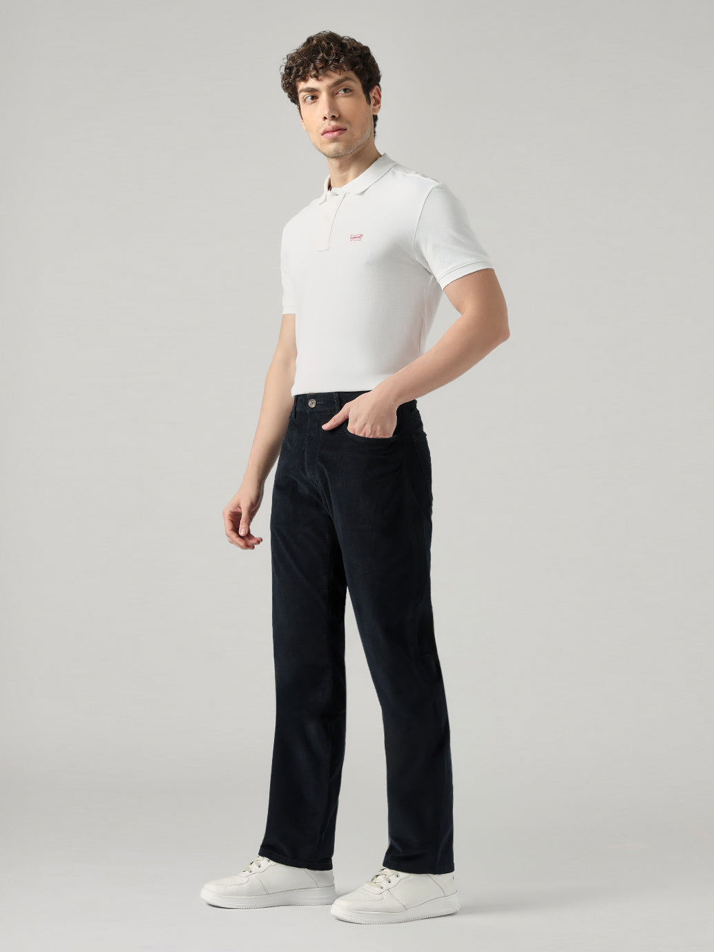 Men's 555 Black Relaxed Straight Fit Mid Rise Chinos
