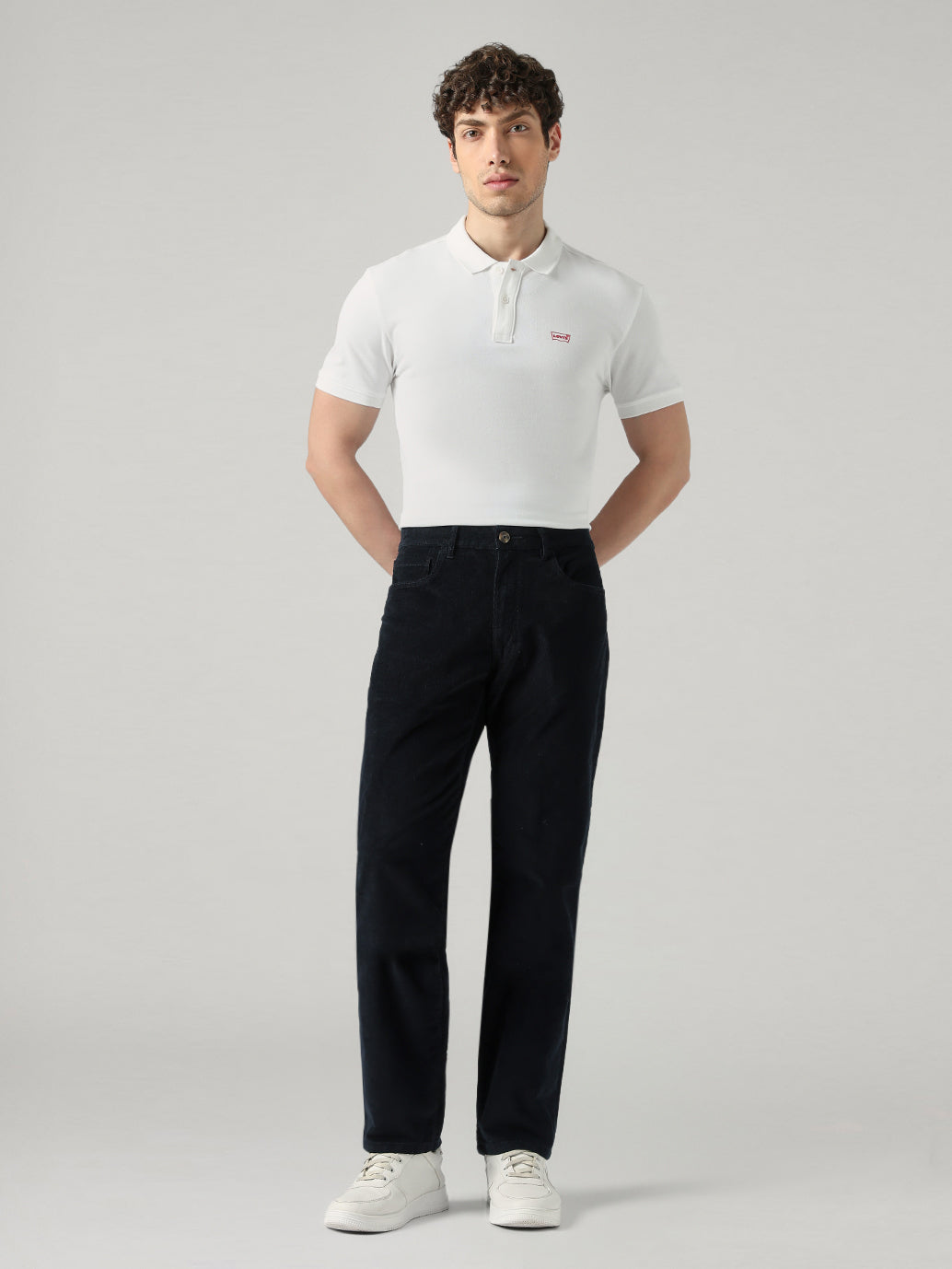 Men's 555 Black Relaxed Straight Fit Mid Rise Chinos - Front View