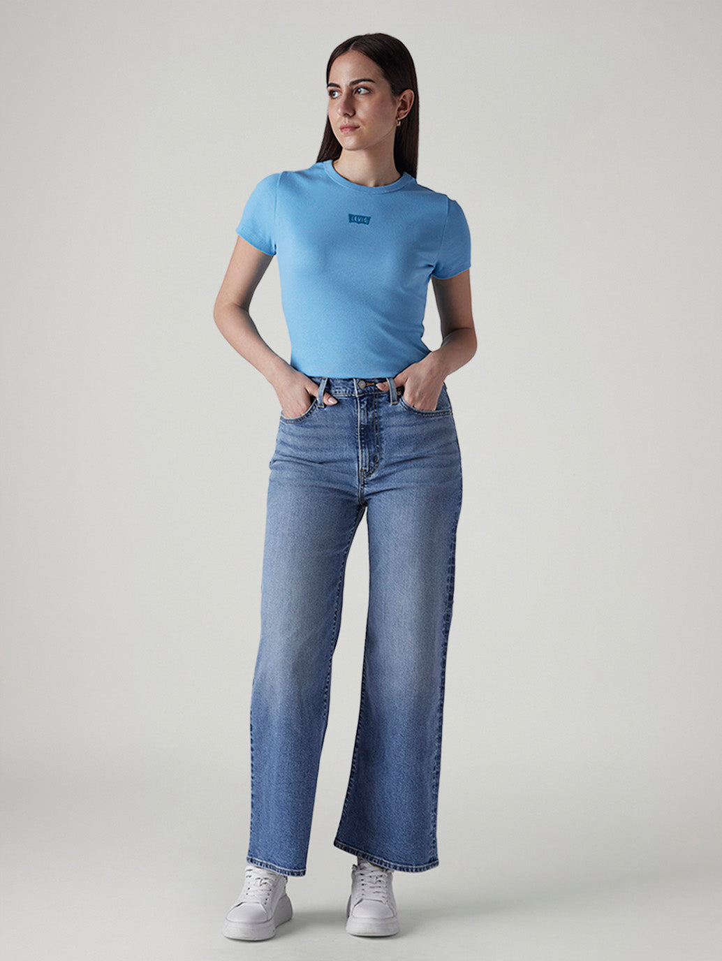 Women's Light Indigo Baggy Fit High Rise Redloop Cinched Jeans
