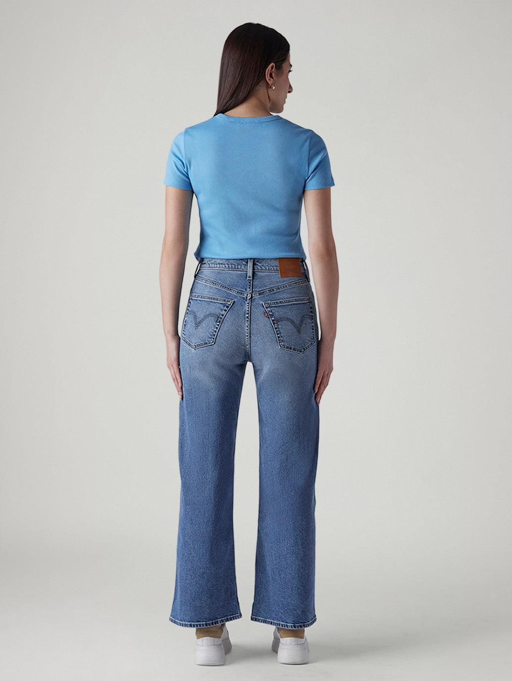 Women's Light Indigo Baggy Fit High Rise Redloop Cinched Jeans - Back View