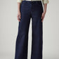 Women's Dark Indigo Baggy Fit High Rise Redloop Cinched Jeans - Front View