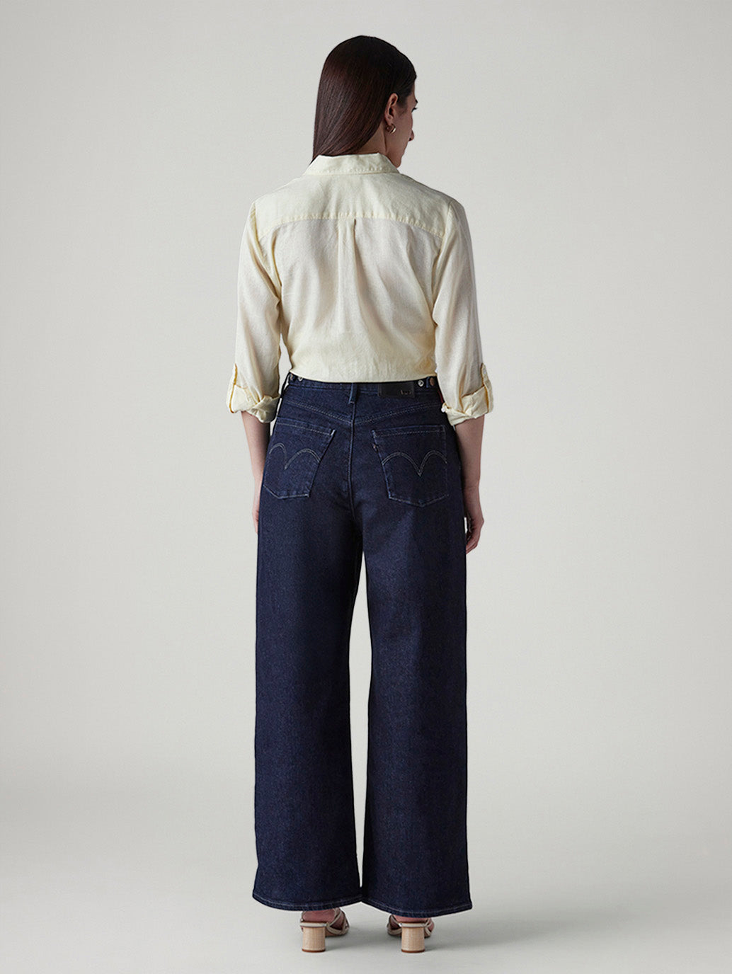 Women's Dark Indigo Baggy Fit High Rise Redloop Cinched Jeans - Back View