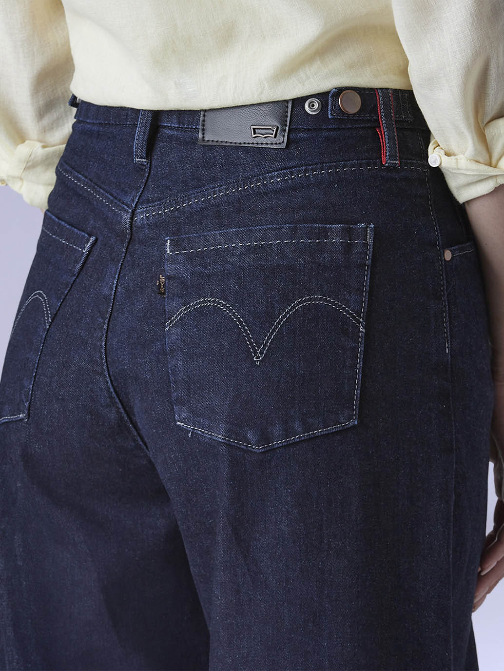 Women's Dark Indigo Baggy Fit High Rise Redloop Cinched Jeans - Detail View