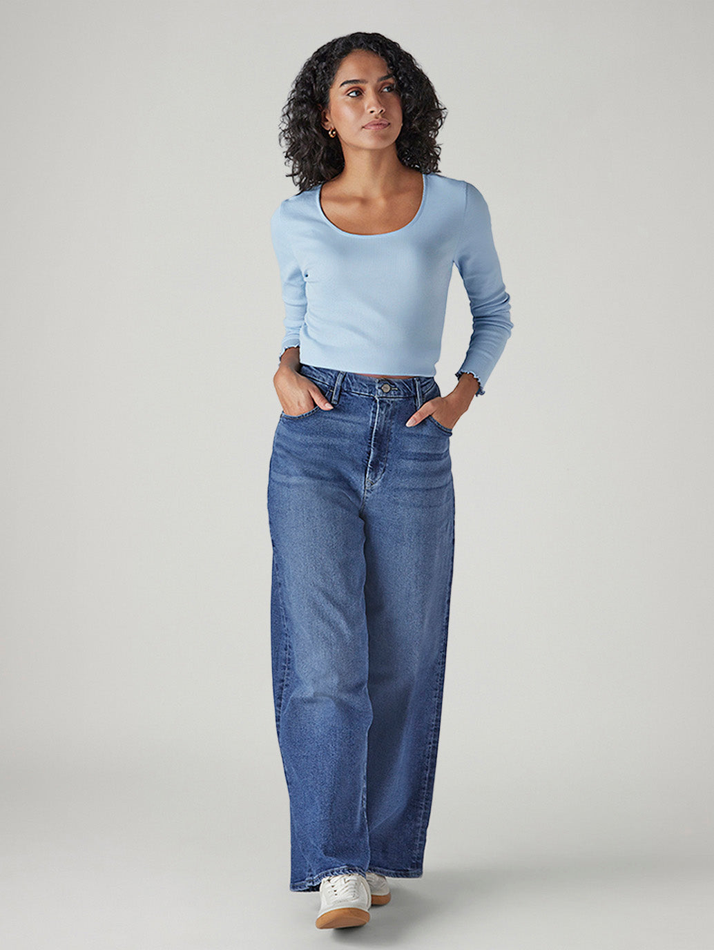 Women's Med Indigo Baggy Fit High Rise Cinched Jeans - 66565c7e-d145-4e43-b83d-99bacdfc3216 View