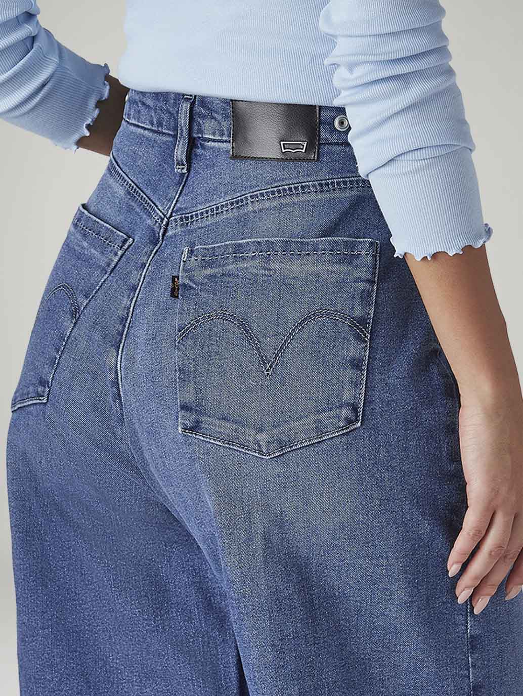 Women's Med Indigo Baggy Fit High Rise Cinched Jeans - 5289dbc9-b3fb-4487-a8db-2e27e1577ed8 View