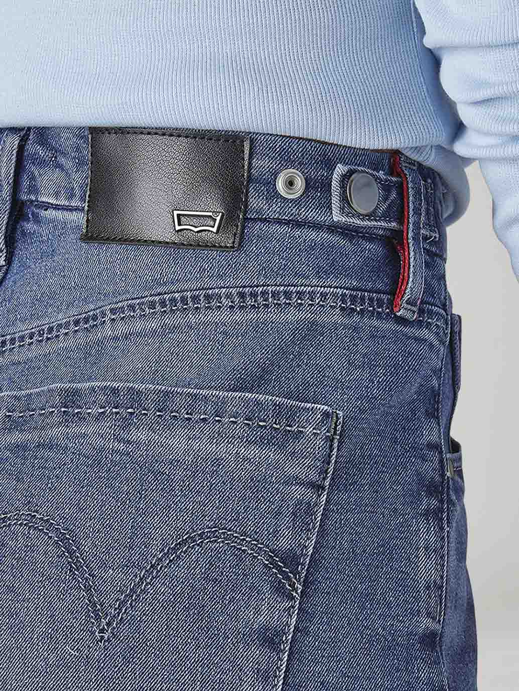 Women's Med Indigo Baggy Fit High Rise Cinched Jeans - Detail View