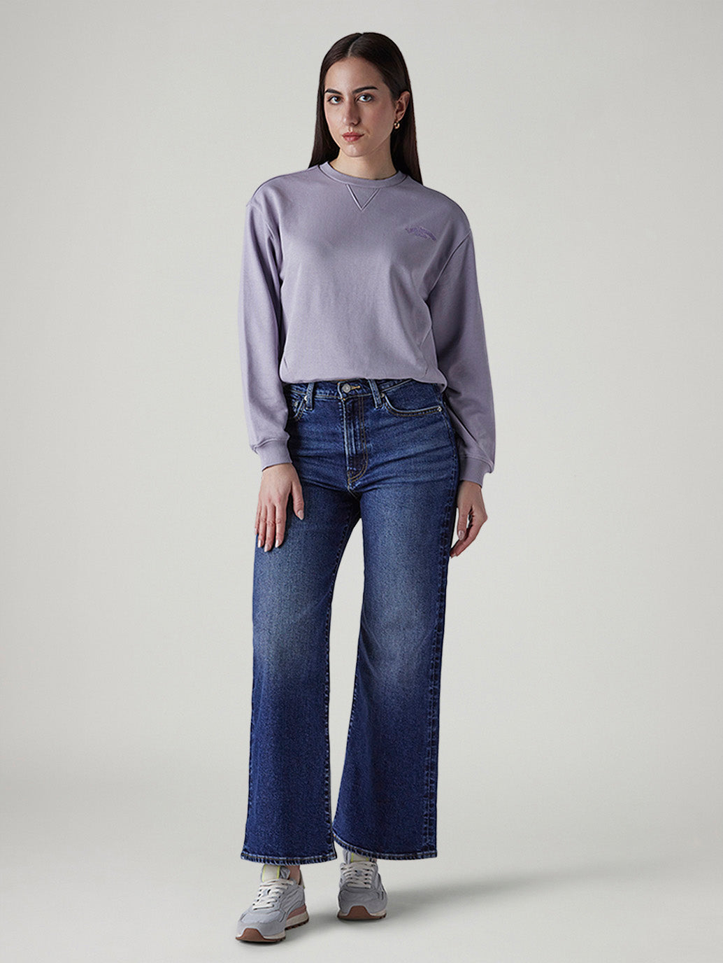 Women's Dark Indigo Baggy Fit High Rise Redloop Cinched Jeans - Front View