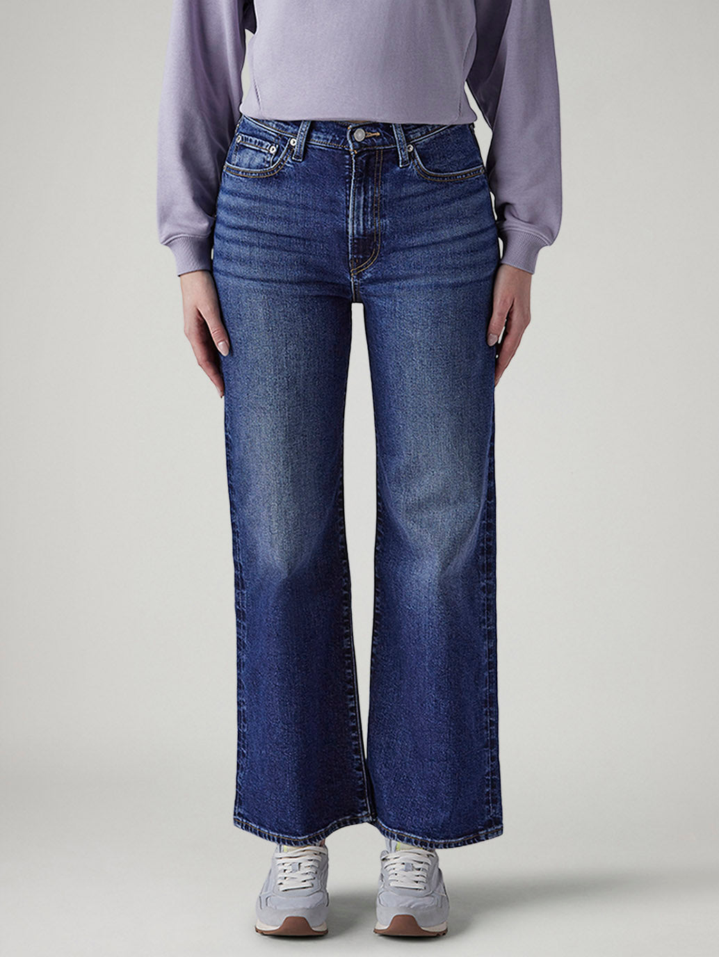 Women's Dark Indigo Baggy Fit High Rise Redloop Cinched Jeans - Front View