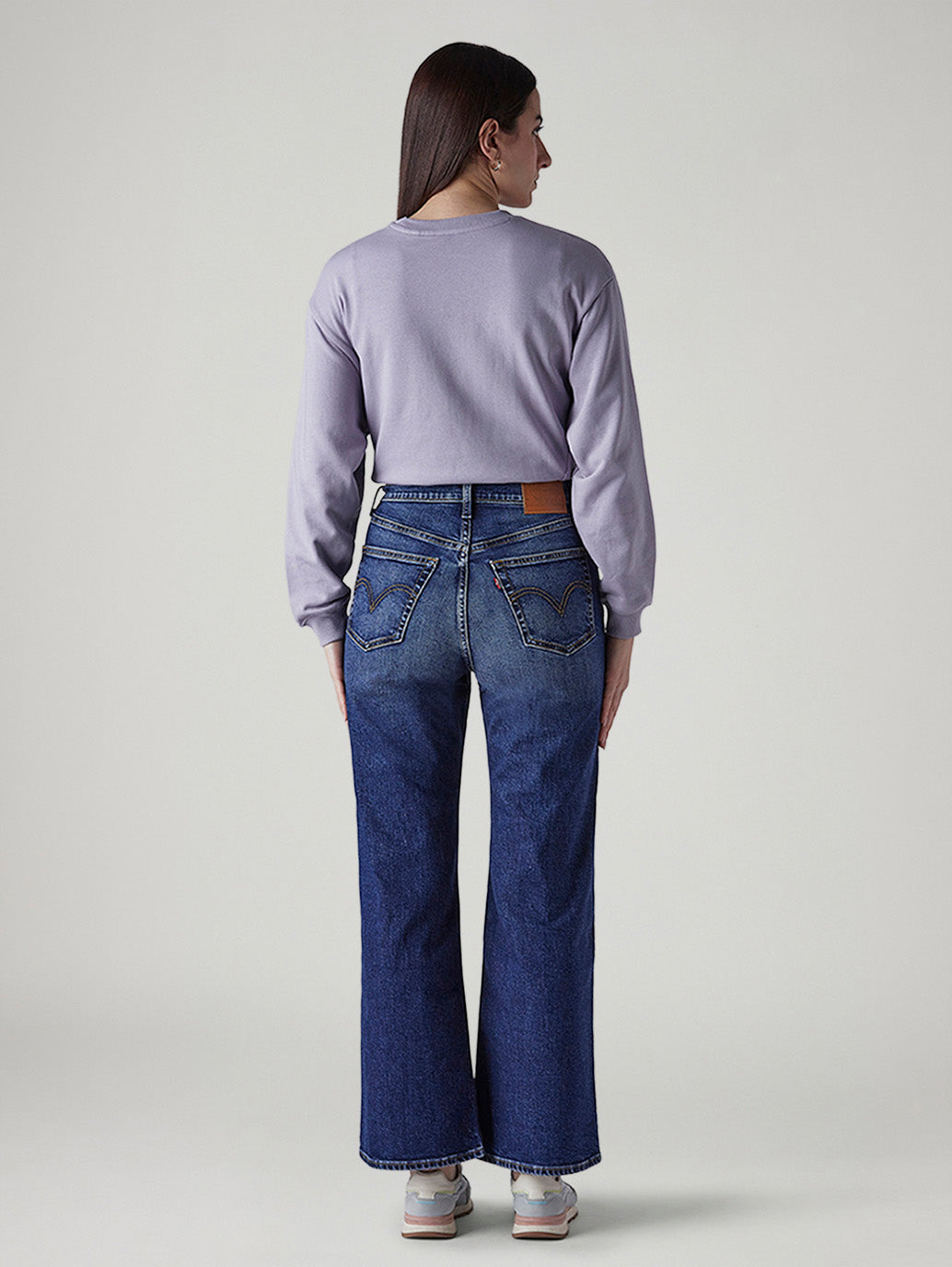 Women's Dark Indigo Baggy Fit High Rise Redloop Cinched Jeans - Back View