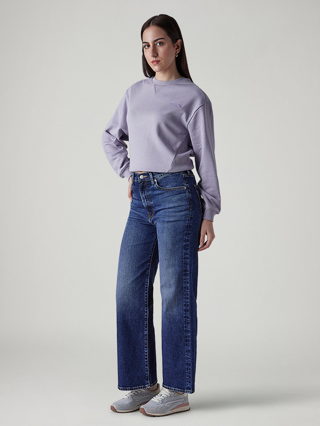 Women's Dark Indigo Baggy Fit High Rise Redloop Cinched Jeans - Side View