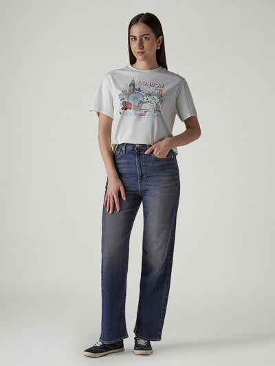 Women's Dark Indigo Ribcage Flared Fit High Rise Jeans-image-21