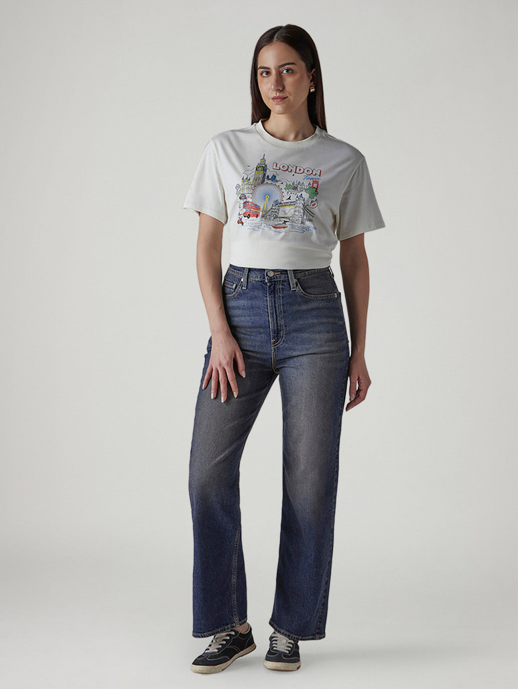 Women's Dark Indigo Ribcage Flared Fit High Rise Jeans - Front View