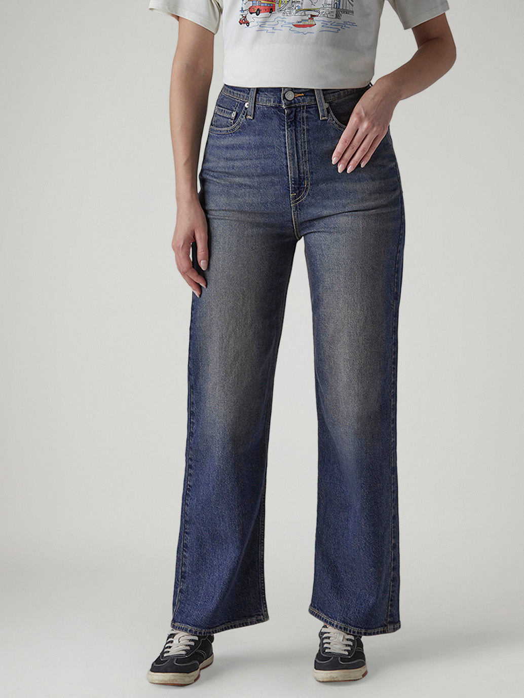 Women's Dark Indigo Ribcage Flared Fit High Rise Jeans - Front View