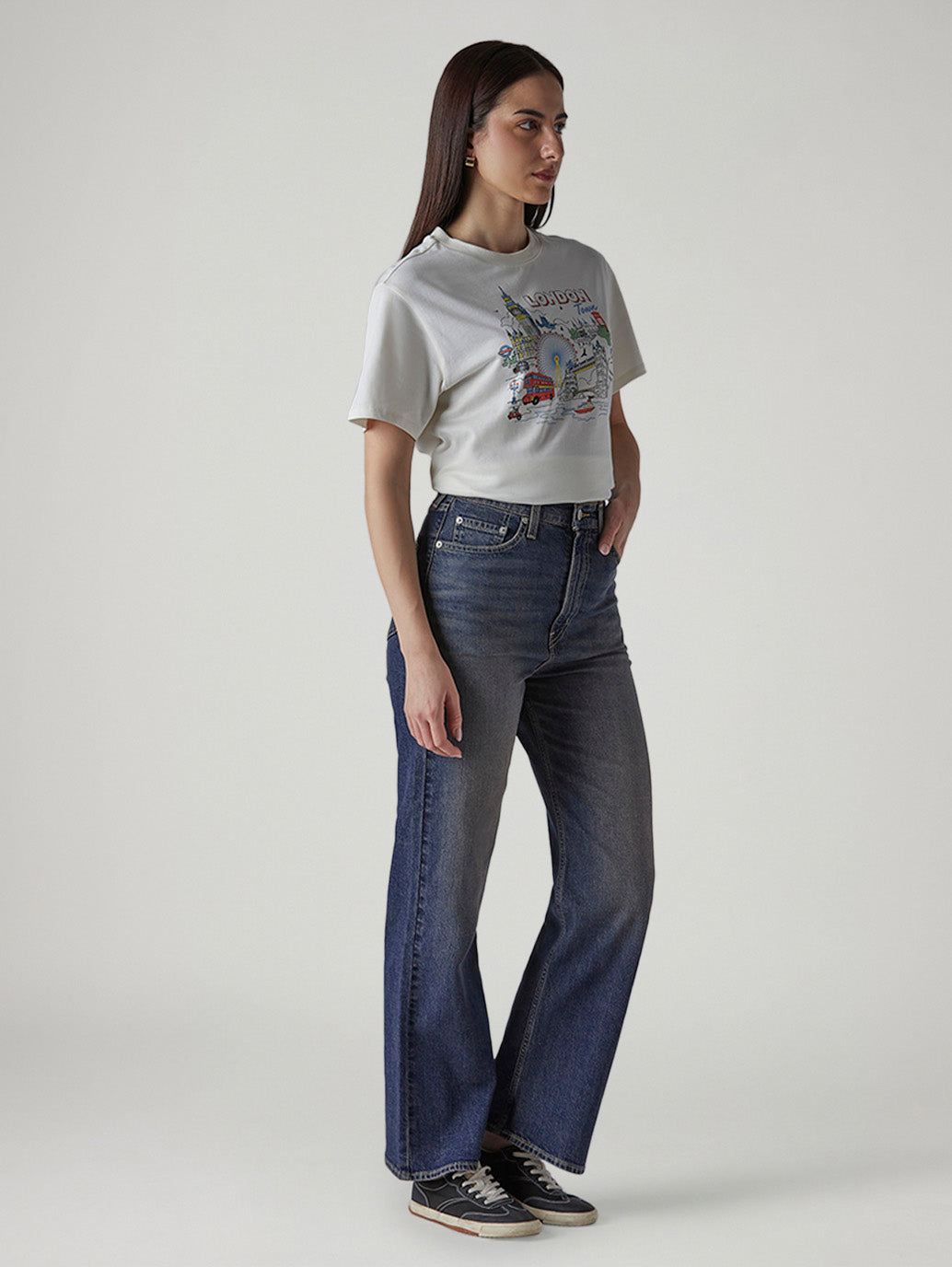 Women's Dark Indigo Ribcage Flared Fit High Rise Jeans - Side View