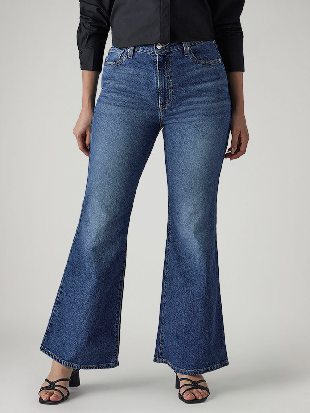 Women's Med Indigo Ribcage Flared Fit High Rise Jeans - 20 View