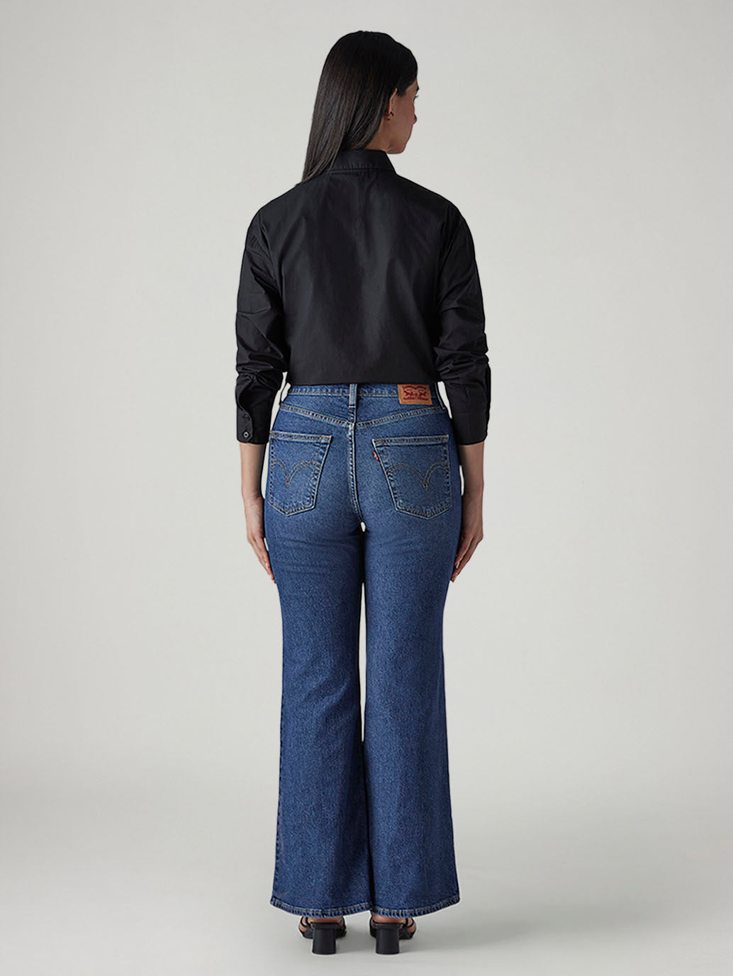 Women's Med Indigo Ribcage Flared Fit High Rise Jeans - 20 View
