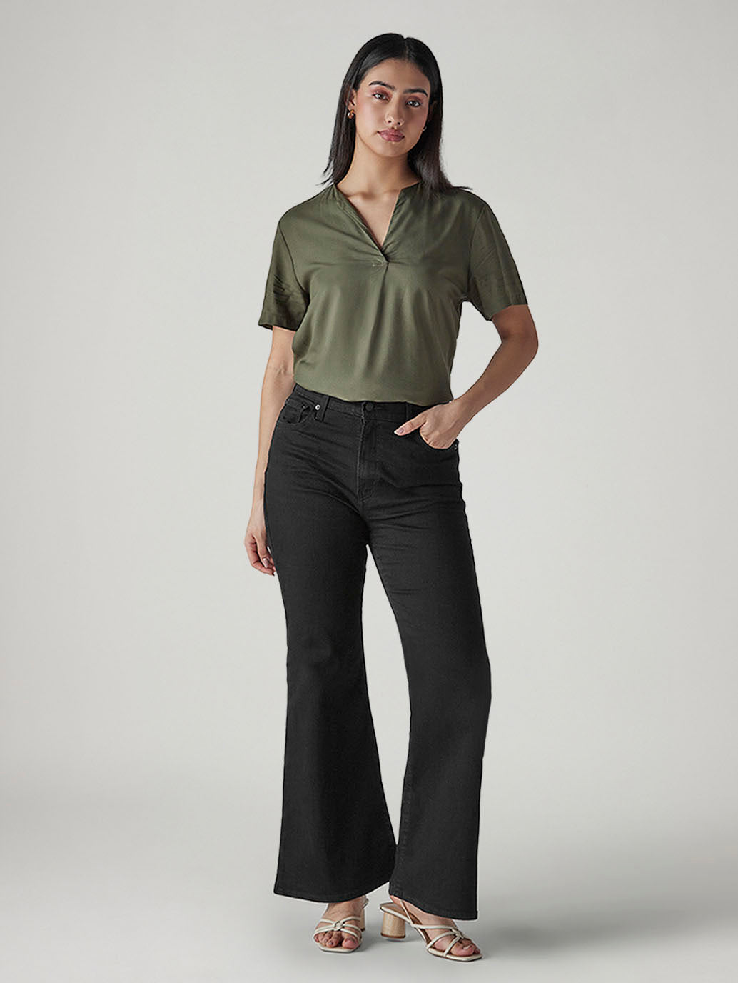 Women's Black Ribcage Flared Fit High Rise Jeans