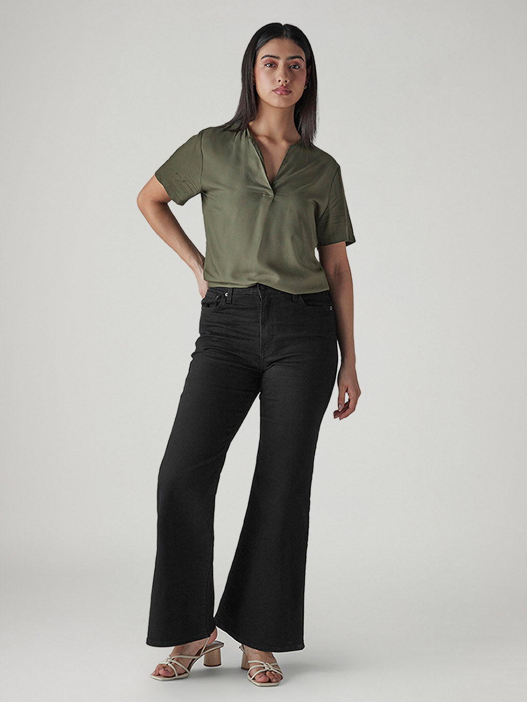Women's Black Ribcage Flared Fit High Rise Jeans - 20 View