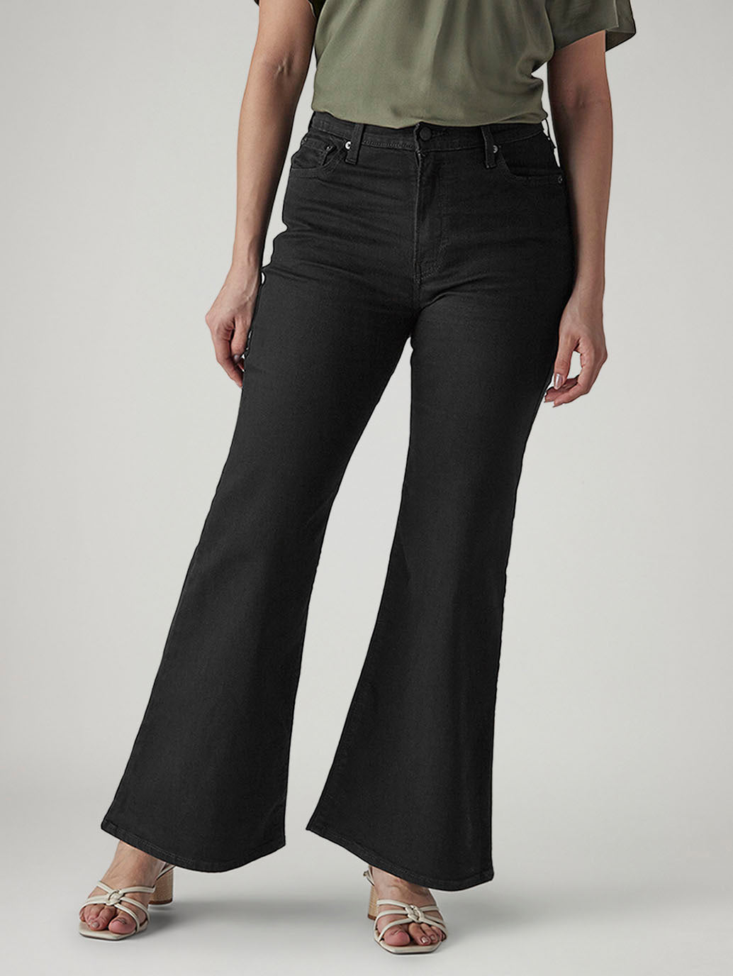 Women's Black Ribcage Flared Fit High Rise Jeans - Front View