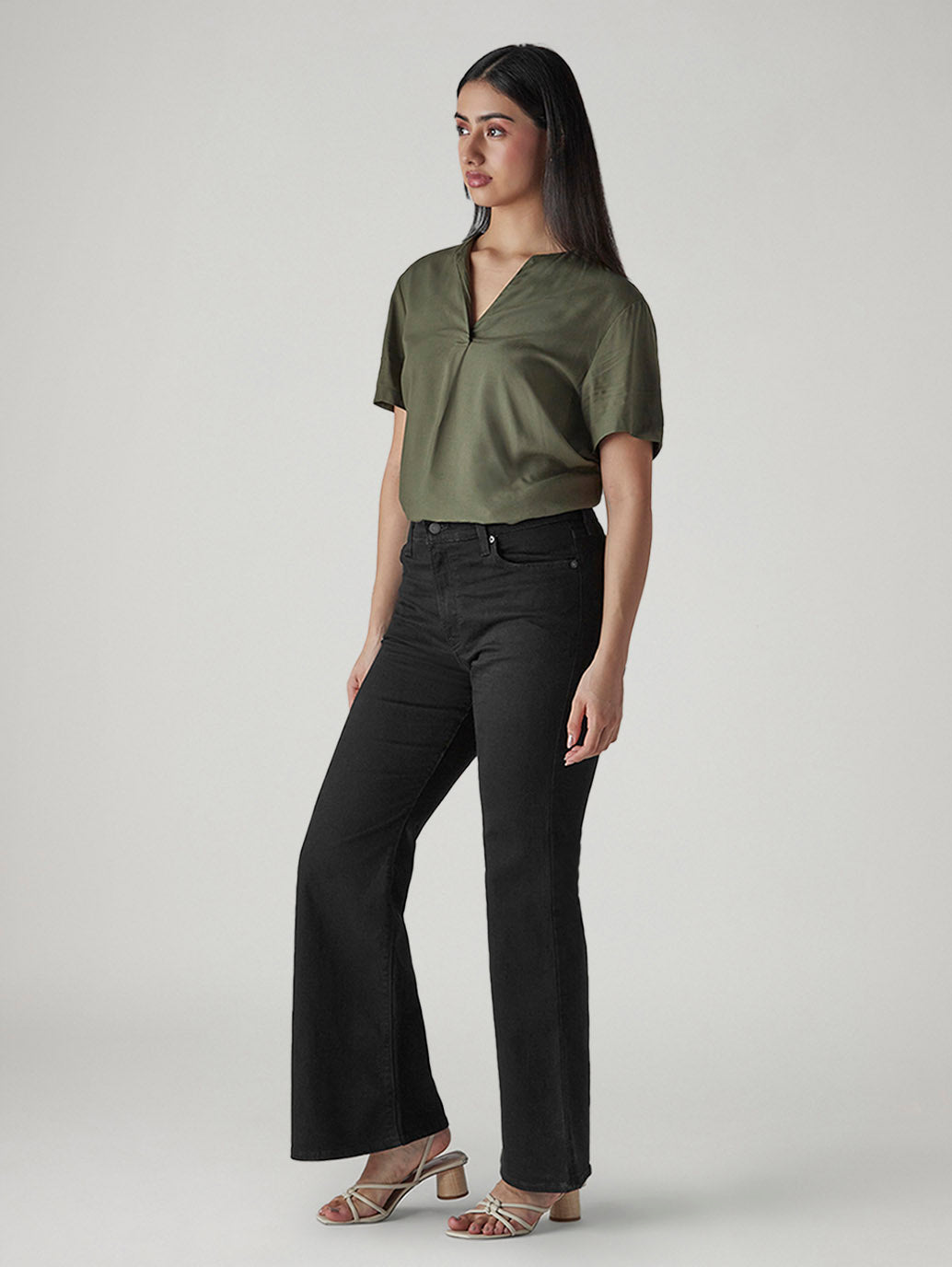 Women's Black Ribcage Flared Fit High Rise Jeans - 20 View
