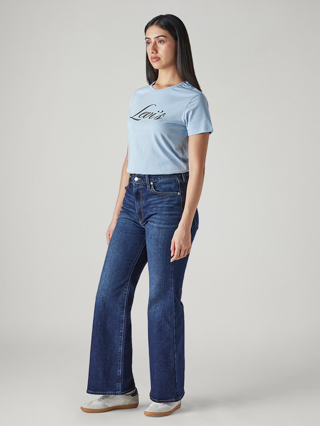 Women's Dark Blue Ribcage Flared Fit High Rise Jeans - Side View