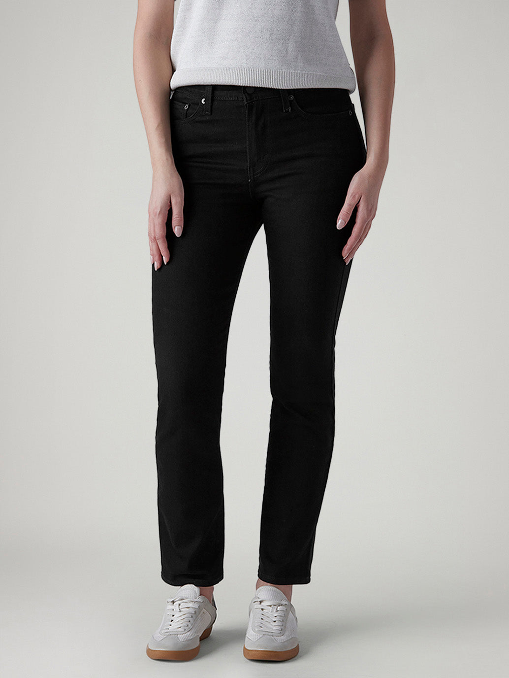 Women's Black Ribcage Slim Fit High Rise Jeans - Front View