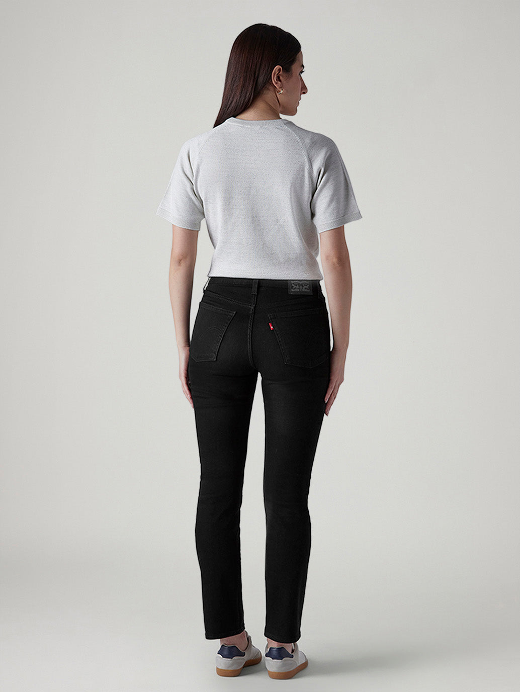 Women's Black Ribcage Slim Fit High Rise Jeans - Back View