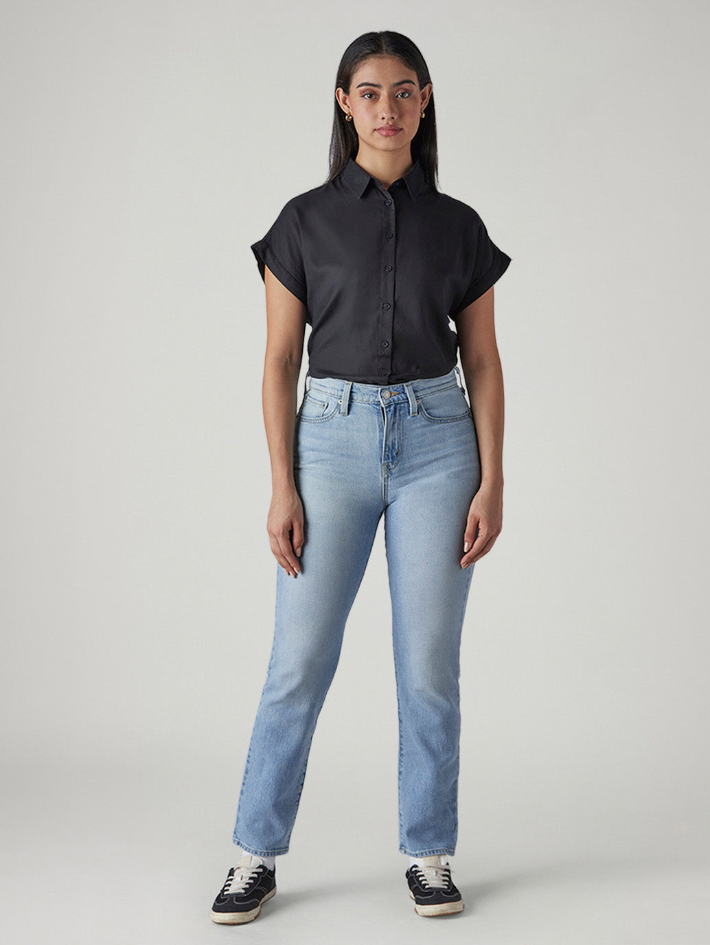 Women's Light Blue Ribcage Slim Fit High Rise Jeans - Front View