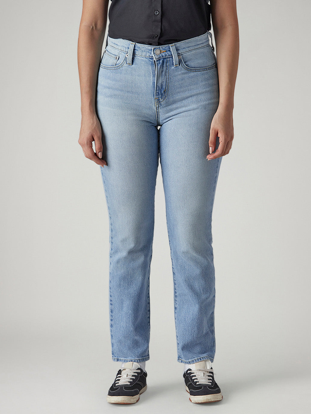 Women's Light Blue Ribcage Slim Fit High Rise Jeans - Front View