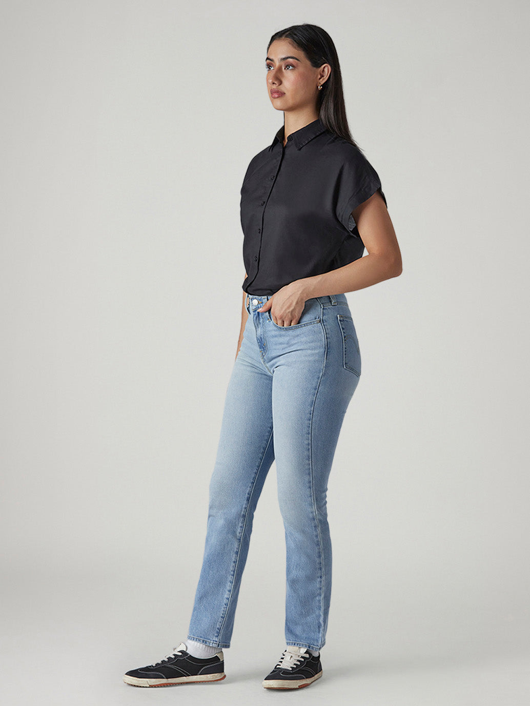 Women's Light Blue Ribcage Slim Fit High Rise Jeans - Side View