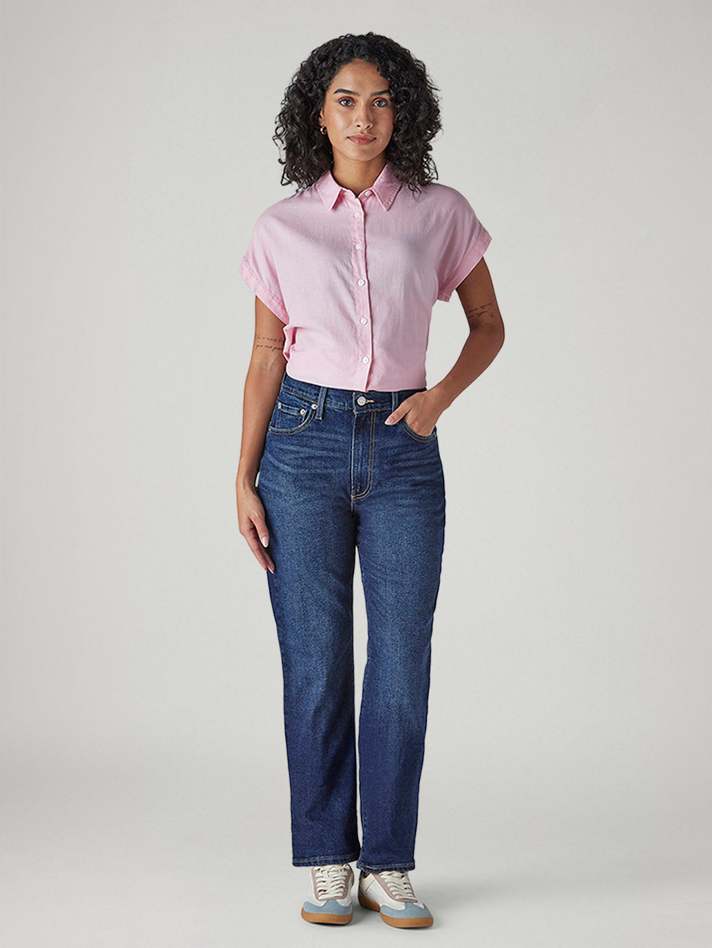 Women's Dark Blue Ribcage Slim Fit High Rise Jeans - Front View