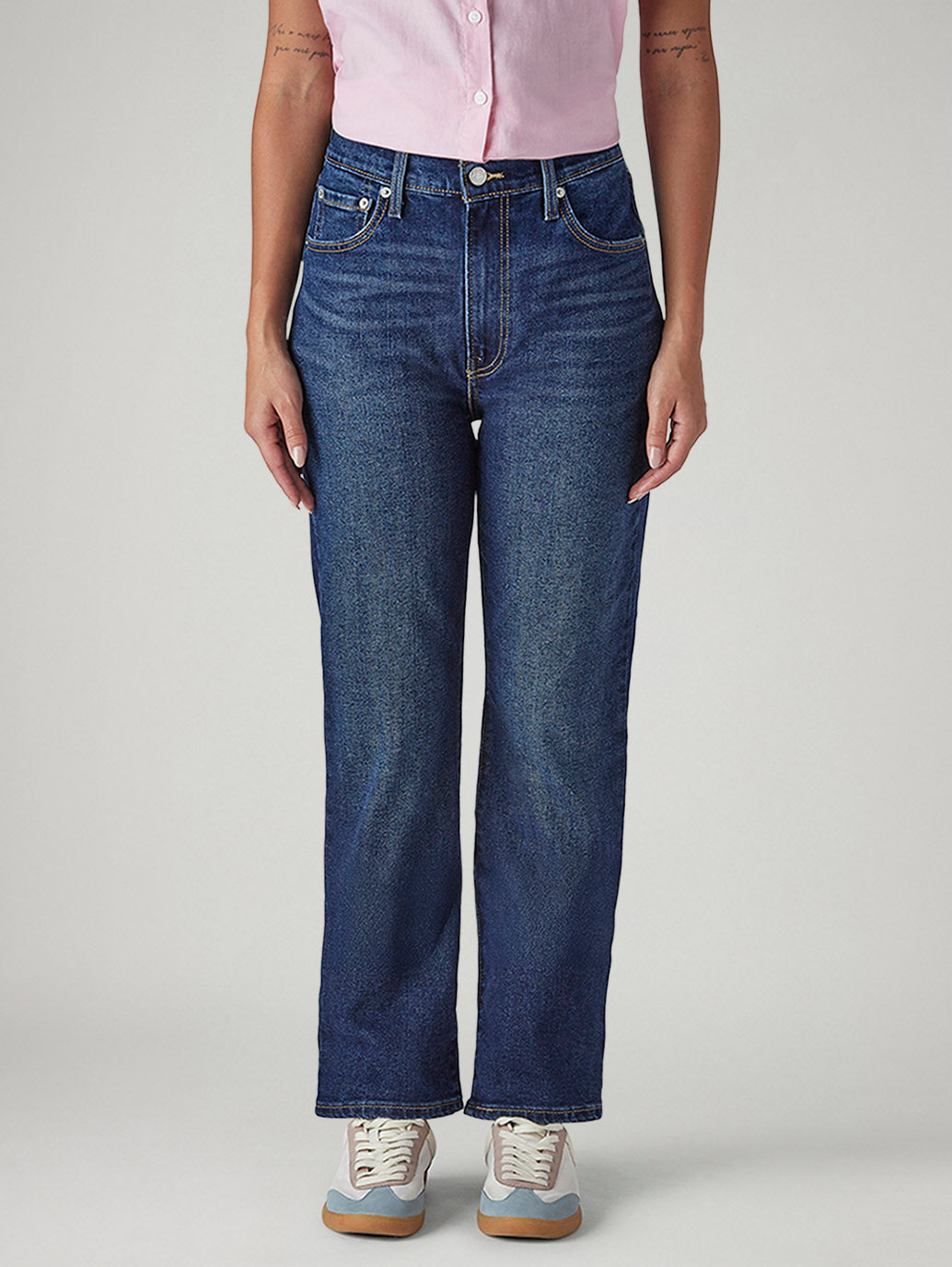 Women's Dark Blue Ribcage Slim Fit High Rise Jeans - Front View