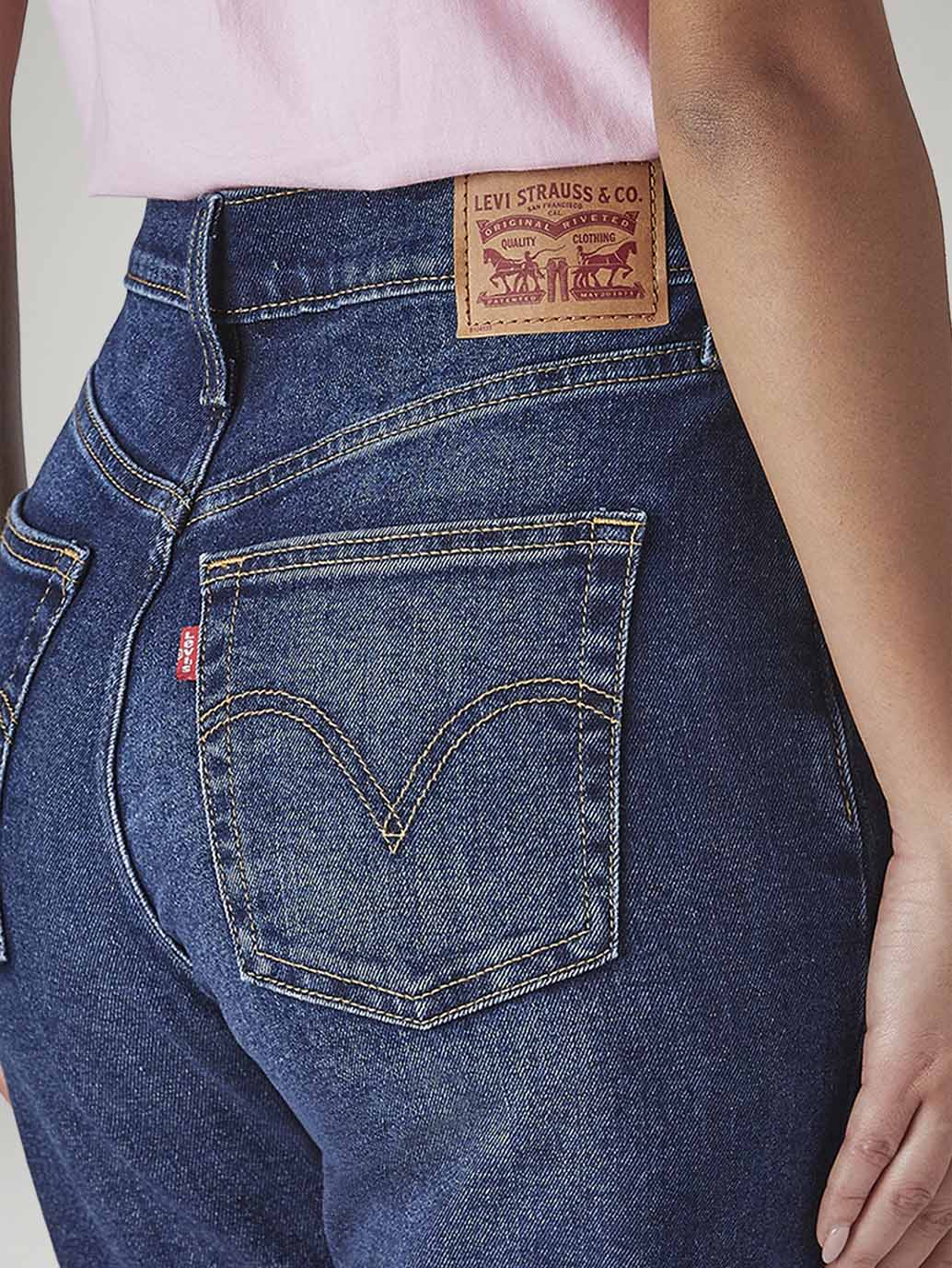 Women's Dark Blue Ribcage Slim Fit High Rise Jeans - Detail View