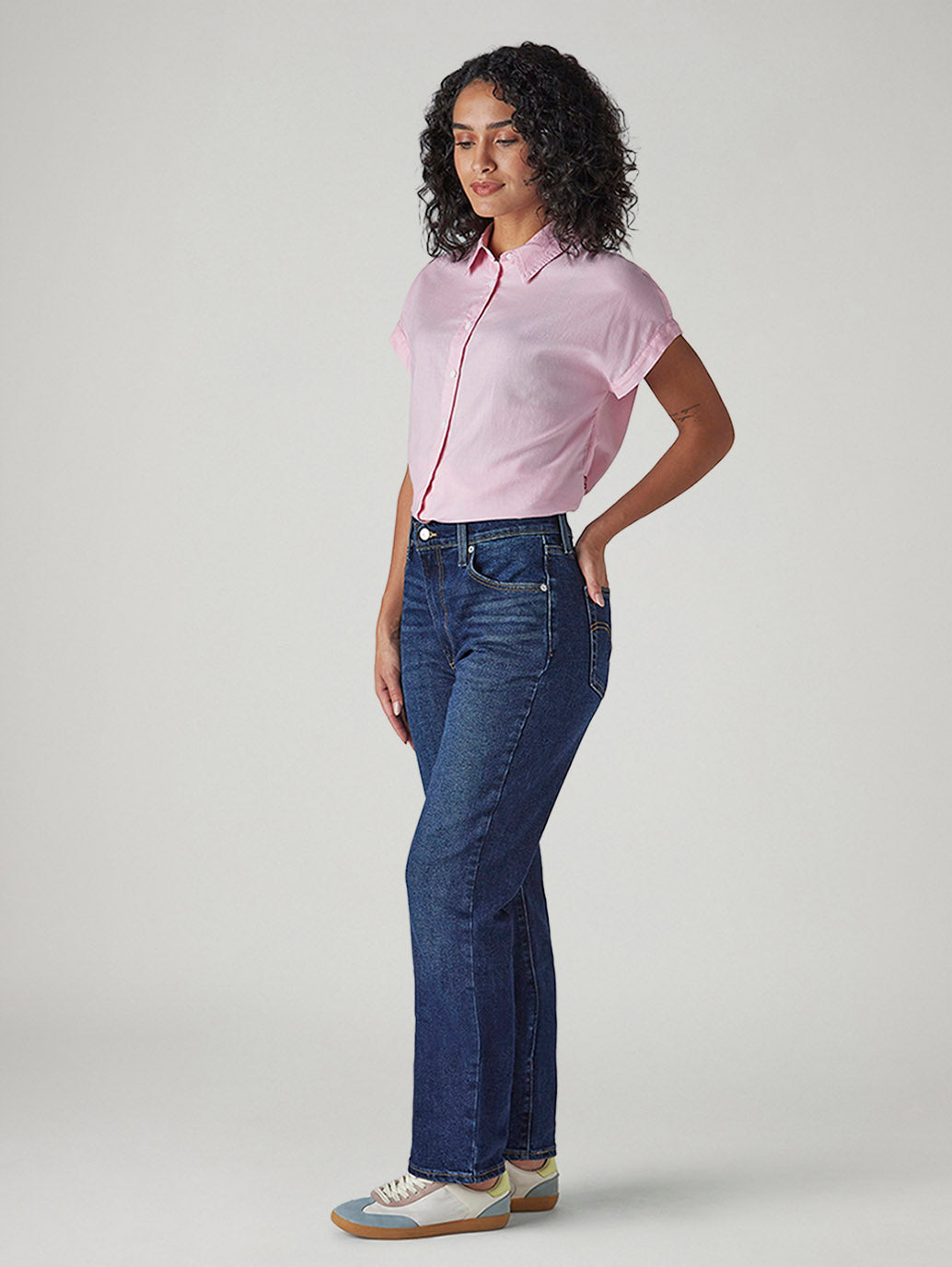 Women's Dark Blue Ribcage Slim Fit High Rise Jeans - Side View