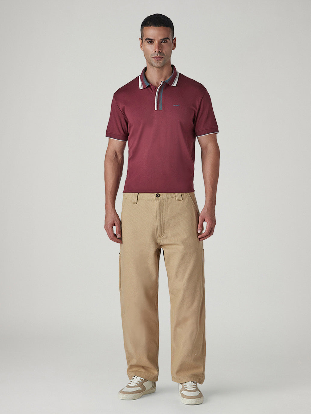 Men's 568 Beige Loose Fit Mid Rise Cargos - Front View