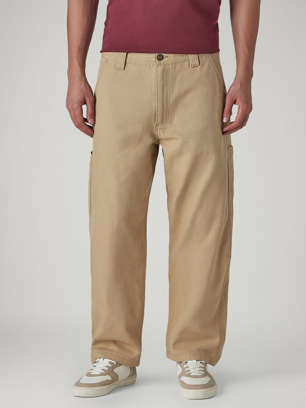 Men's 568 Beige Loose Fit Mid Rise Cargos - Front View