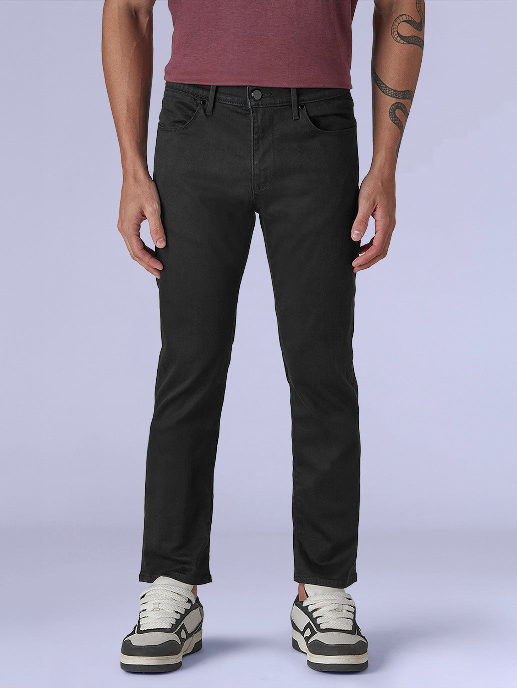 Men's 505 Black Straight Fit Mid Rise Redloop Jeans - Front View
