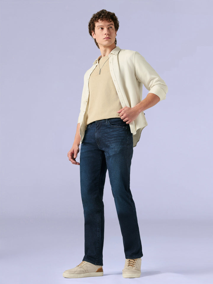 Men's Redloop 513 Dark Blue Slim Straight Fit Mid Rise Jeans
