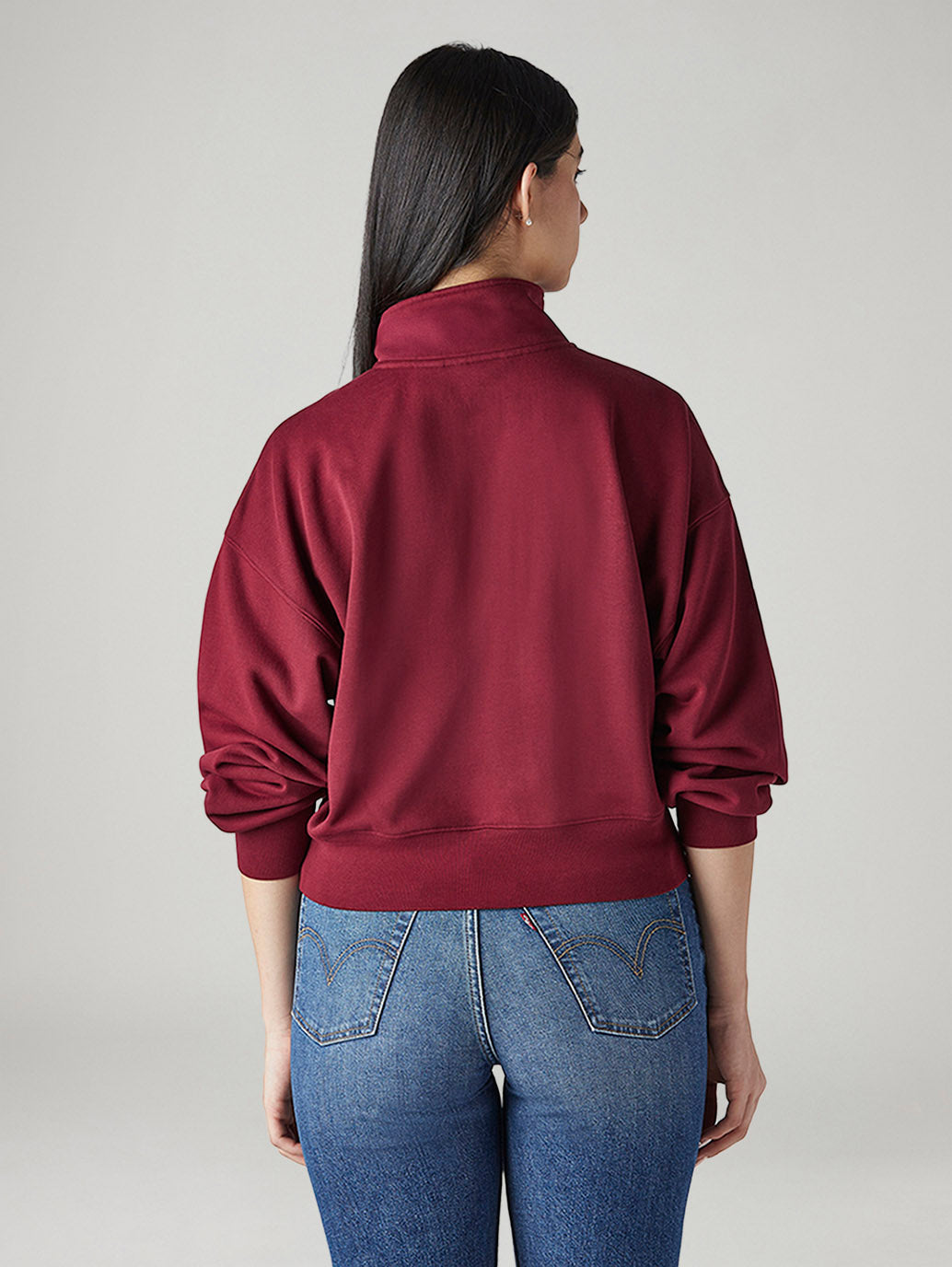 Women's Solid Maroon Mock Neck Sweatshirt - 20 View